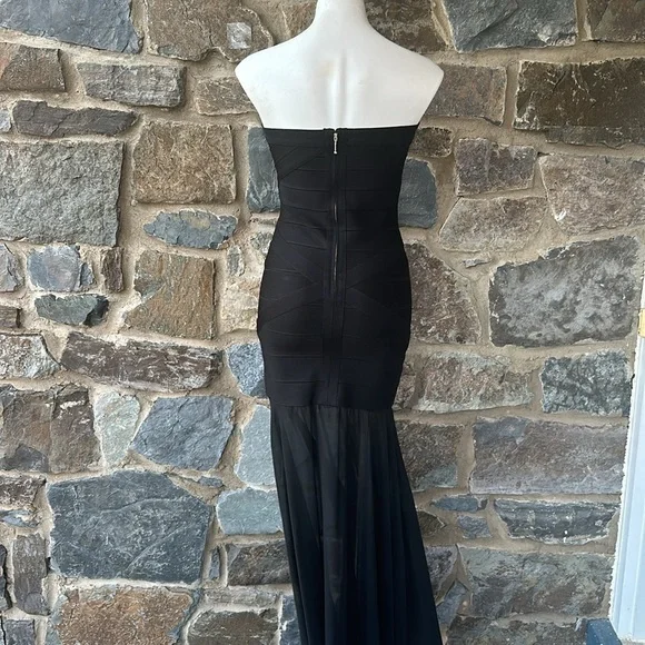 JS Collections Black Strapless Bodycon Gown Bandage Maxi Dress Sheer Size 4 $298 - Picture 7 of 9
